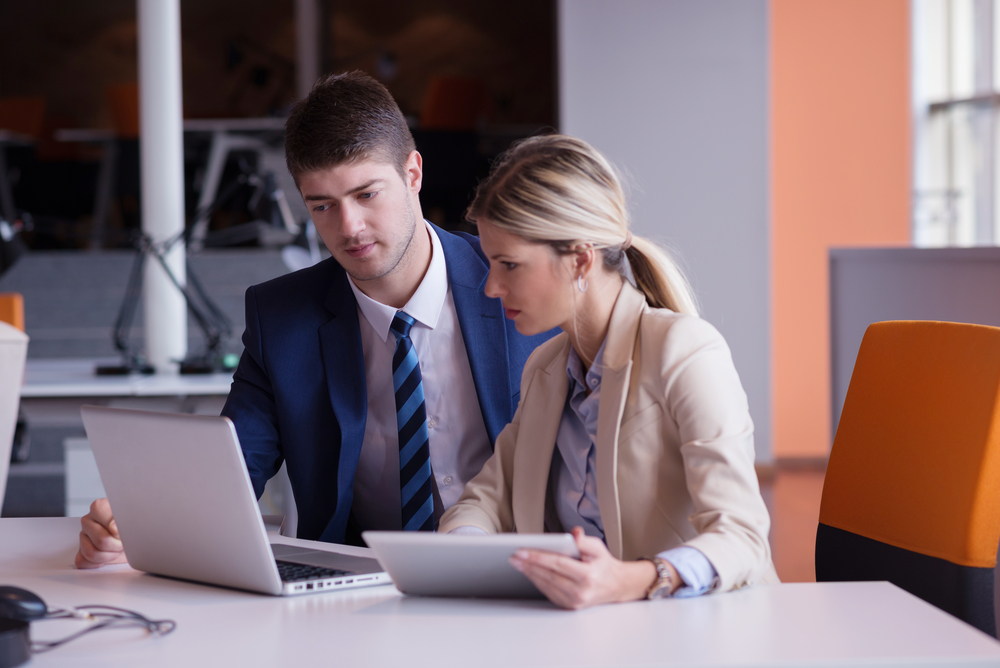 young business people group have meeting and working in modern bright office indoor