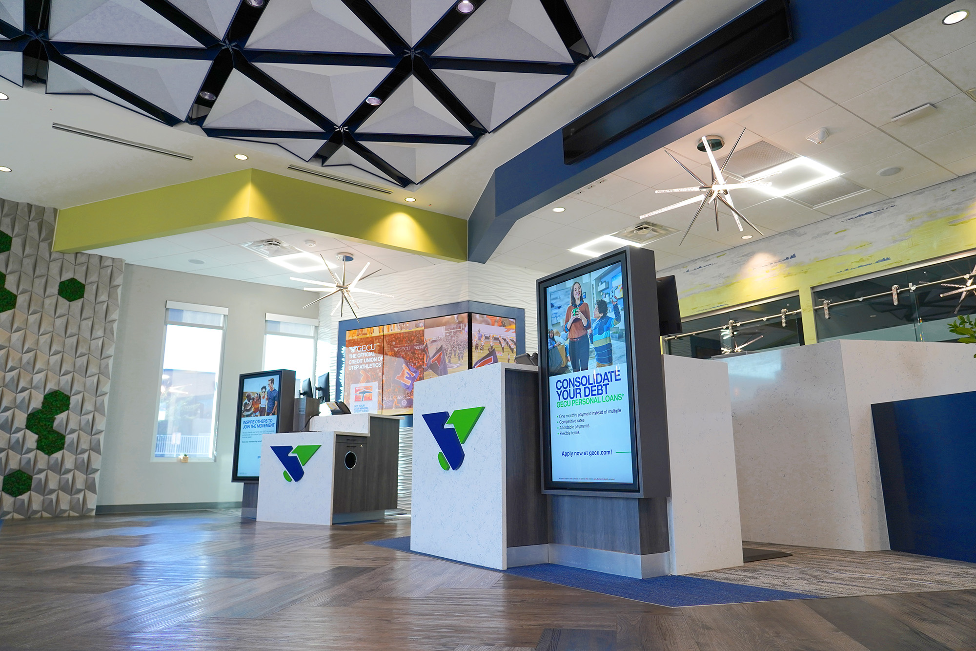 GECU's branch displays cutting-edge digital signage.